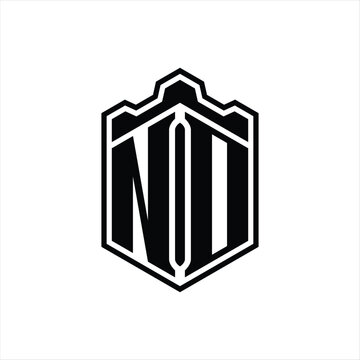 recommend clip art: ND Letter Logo monogram hexagon shield shape crown castle with outline style design