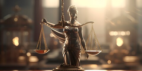 Lady Justice and scale， Symbol of Fairness and Law in Court Background - obrazy, fototapety, plakaty