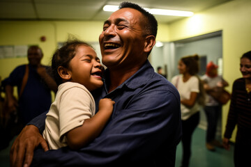 Obraz premium Tender moments of reunion love and joy erupting at immigration centers 