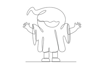 One continuous line drawing of  Cute funny happy ghosts concept. Doodle vector illustration in simple linear style. 