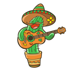 funny mexican cactus playing guitar