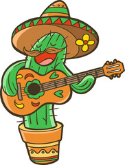 funny mexican cactus playing guitar  