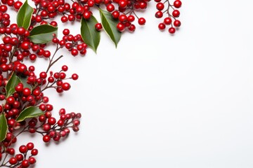Red mistletoe on white background, Christmas theme