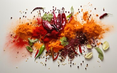 A set of seasonings and spices on a white background.