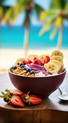 acai bowl with beach background