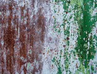 Texture of corrosive rusted iron surface, shabby paintwork
