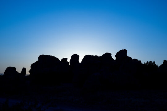 Silhouetted rocks in the evening at Cassiopeia Campground #16, City of Rocks State Park, New Mexico