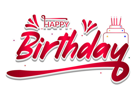 Happy birthday red text typhography ballons sticker transparent background
