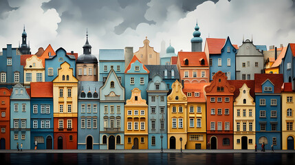 Fototapeta premium cute pattern colorful minimalism warm tones Prague. Generative AI