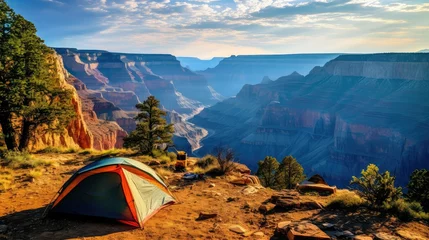 Foto op Canvas travel canyon rim camping illustration nature landscape, adventure tourism, mountain beautiful travel canyon rim camping © sevector