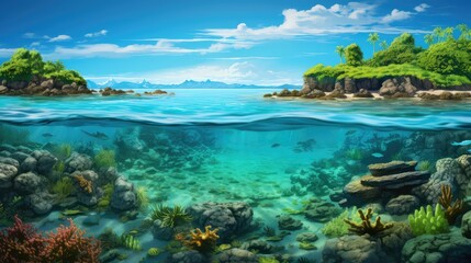 Fototapeta na wymiar blue island marine sanctuaries illustration water travel, sea ocean, sky beach blue island marine sanctuaries