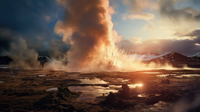 water volcanic geysers erupting illustration nature geothermal, eruption sky, landscape blue water volcanic geysers erupting 54