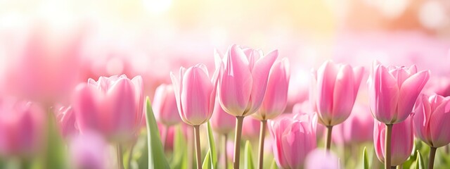 Beautiful pink Tulip on a blurred spring sunny background.