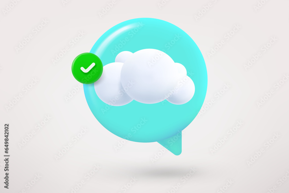 Aufkleber speech cloud with cloud and green checkmark. 3d vector icon