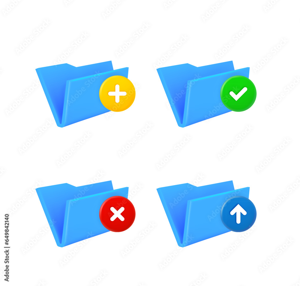 Poster File folder icon set with different pictograms. 3d vector icons set