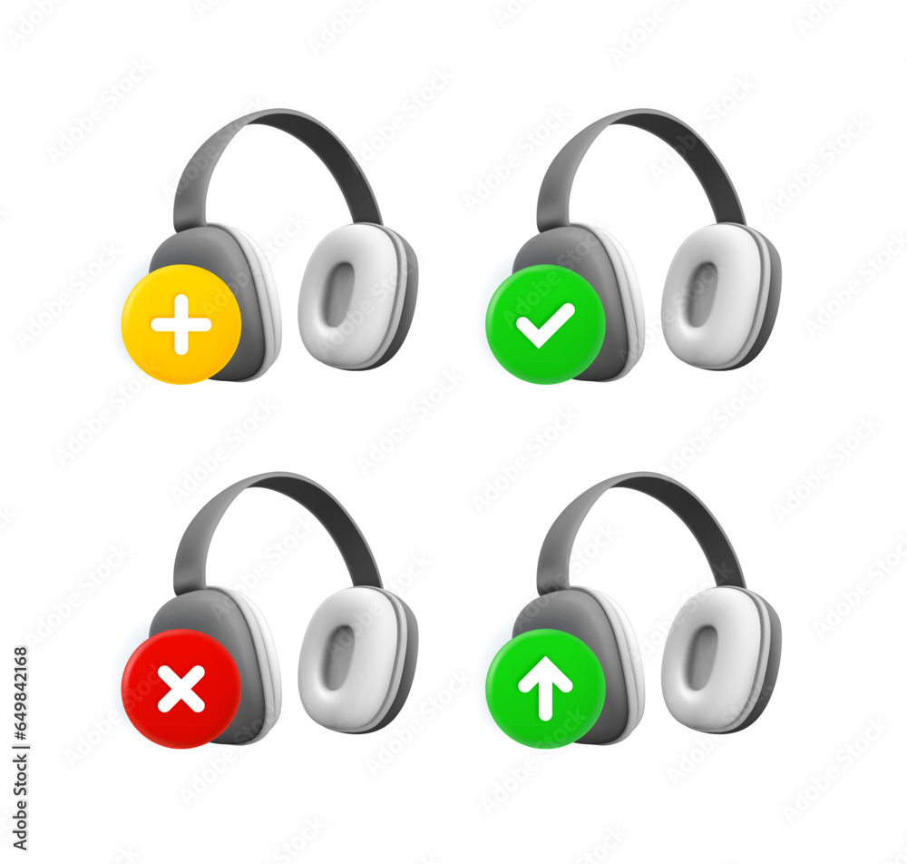 Aufkleber headphones icons set with different pictograms. 3d vector icons set