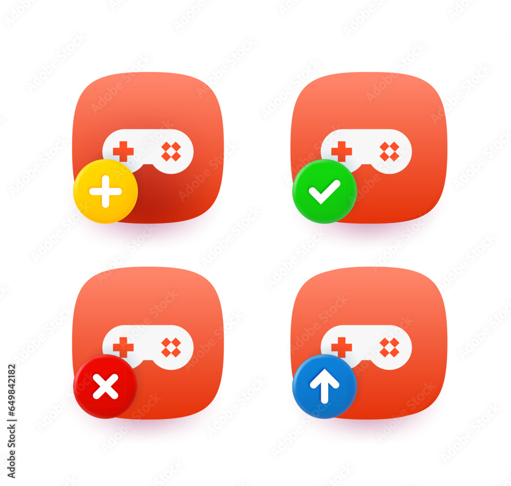 Aufkleber gamepad icon set with different pictograms. 3d vector icons set
