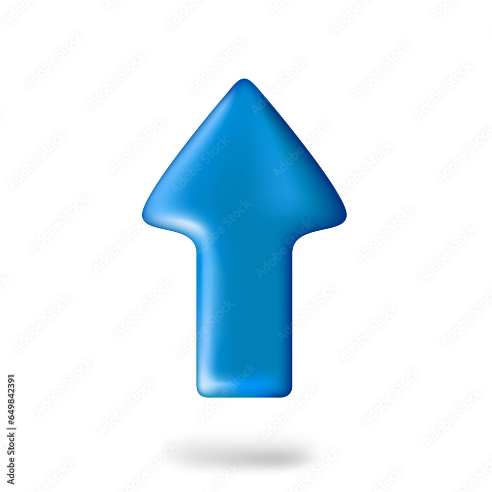Poster Blue up arrow realistic sign. 3d vector element