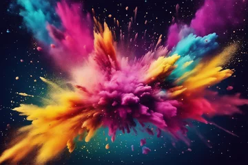 Fotobehang Bunte Pulver Explosion Hintergrund Deep Space © Pixelot