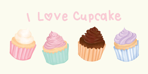 I love cupcake drawing in retro vintage pastel. Design as cartoon