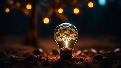Foto auf Acrylglas lightbulb tree with sunlight on soil. concept save world and energy power © adi