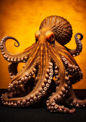 Obraz premium Animal portrait of a golden octopus on a golden background conceptual for frame