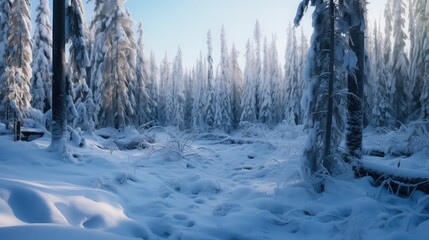 Fototapeta premium snow icy taiga cold illustration frost travel, tree trees, beautiful outdoor snow icy taiga cold