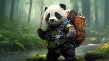 anthropomorphic illustration of a cute baby panda as Generative Ai - obrazy, fototapety, plakaty