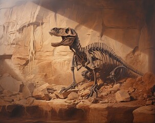 Fototapeta na wymiar Dinosaur skeleton, Jurassic era and archeology concept. Generative AI