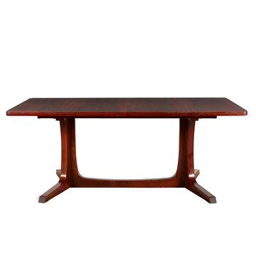 Exquisite rosewood splay-leg dining table. Rich red wooden furniture. No background png photograph.