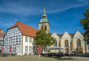 Fototapeta na wymiar Historic centre of Wiedenbrück with the Church of St. Aegidius, Rheda-Wiedenbrück, East Westphalia-Lippe, North Rhine-Westphalia, Germany
