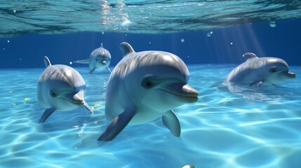 baby dolphins with friends playing single color background Generative Ai