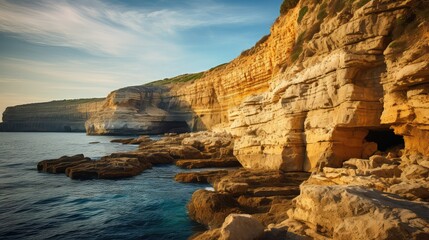 sea maltese cliffs dramatic illustration rock mediterranean, water sky, travel sun sea maltese cliffs dramatic