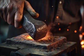 powerful working hands, blacksmith forge