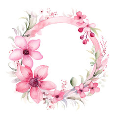 Whimsical Watercolor: Circular Bouquet of Pink Flowers, A Charming Display of Artistic Elegance