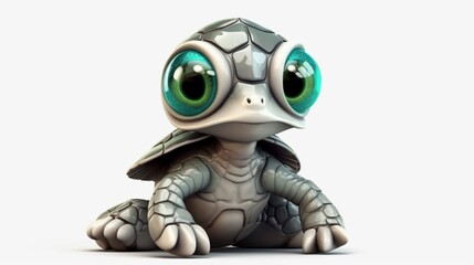 Create a 3D character of a baby turtle emerging from Generative Ai
