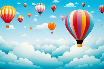 Generative AI background illustration of colorful aerostatic backgrounds with blue sky