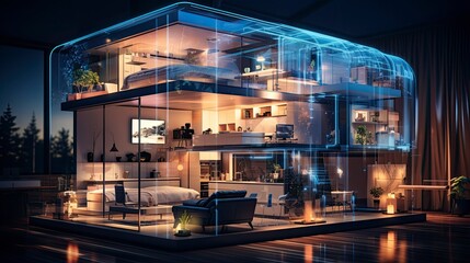 Fototapeta na wymiar Interior home with ai IoT digital, Generative AI