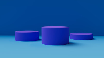 3D mock up of three purple podiums on a bluish background