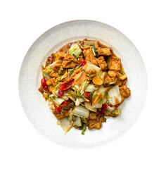 Stir fried food in a plate isolated