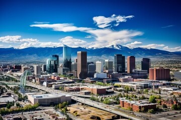 Aerial view of downtown Denver, Colorado. Generative AI - obrazy, fototapety, plakaty