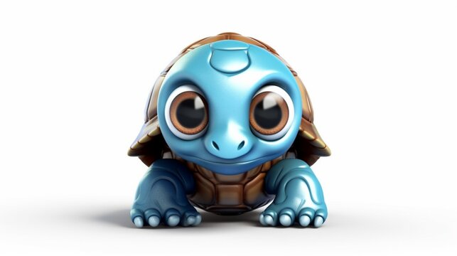 Create a 3D character of a baby turtle emerging from Generative Ai