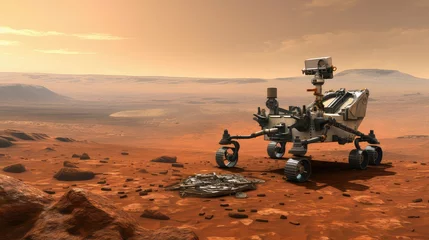 Fototapeten planet Mars Lander Rover illustration spaceship galaxy, astronomy sun, future cosmos planet Mars Lander Rover © sevector