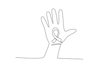 A hand forms a sign of the elimination of violence . International day for the elimination of violence agains women one-line drawing