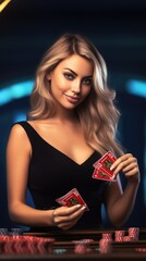 happy smiling live dealer girl in black