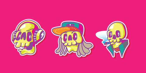 Vibrant Graffiti Skull Vector Set