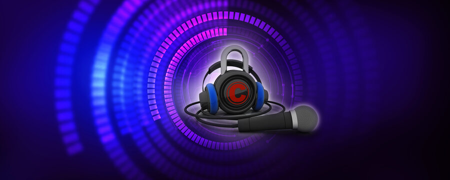 3d illustration copyright symbol concept lock connecting headphone near mic