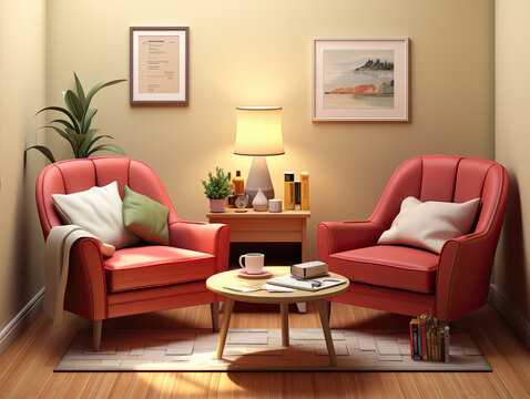 In a counseling office setting, a psychologist conducts a counseling session in moderate resolution, cultivating a supportive and therapeutic atmosphere that promotes mental health.