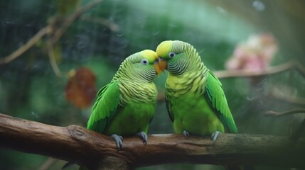 green parakeets love each other with tender love.Generative AI