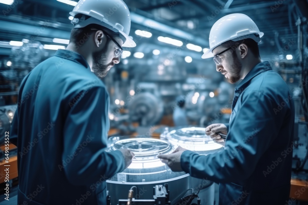 Poster Engineers working in a factory.